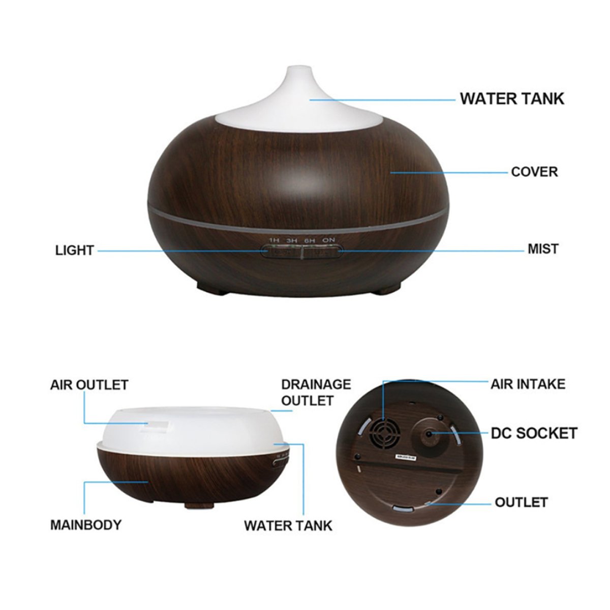 Mistyrious Essential Oil Humidifier Natural Oak Design With Easy Axcestories