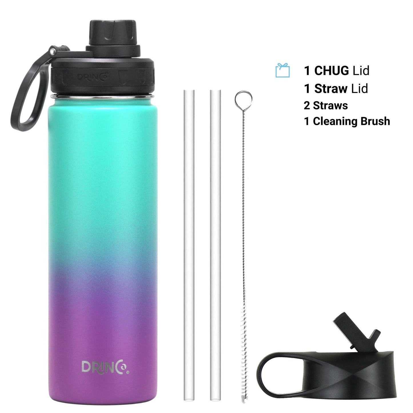 DRINCO® 22oz Stainless Steel Sport Water Bottle - Ombre Fuschia Teal Axcestories