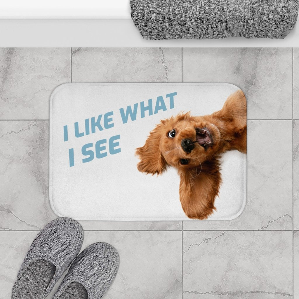 Funny Dog Looking Up Bath Mat Axcestories